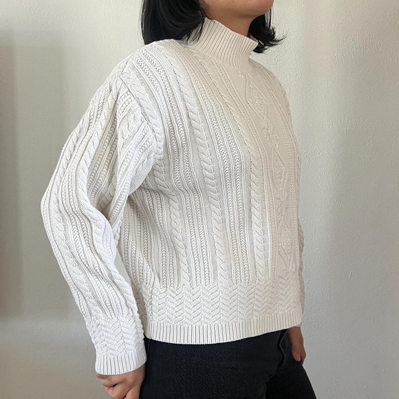 Vintage White Cable Knit Turtleneck Sweater Cozy Classic - Picture 5 of 11
